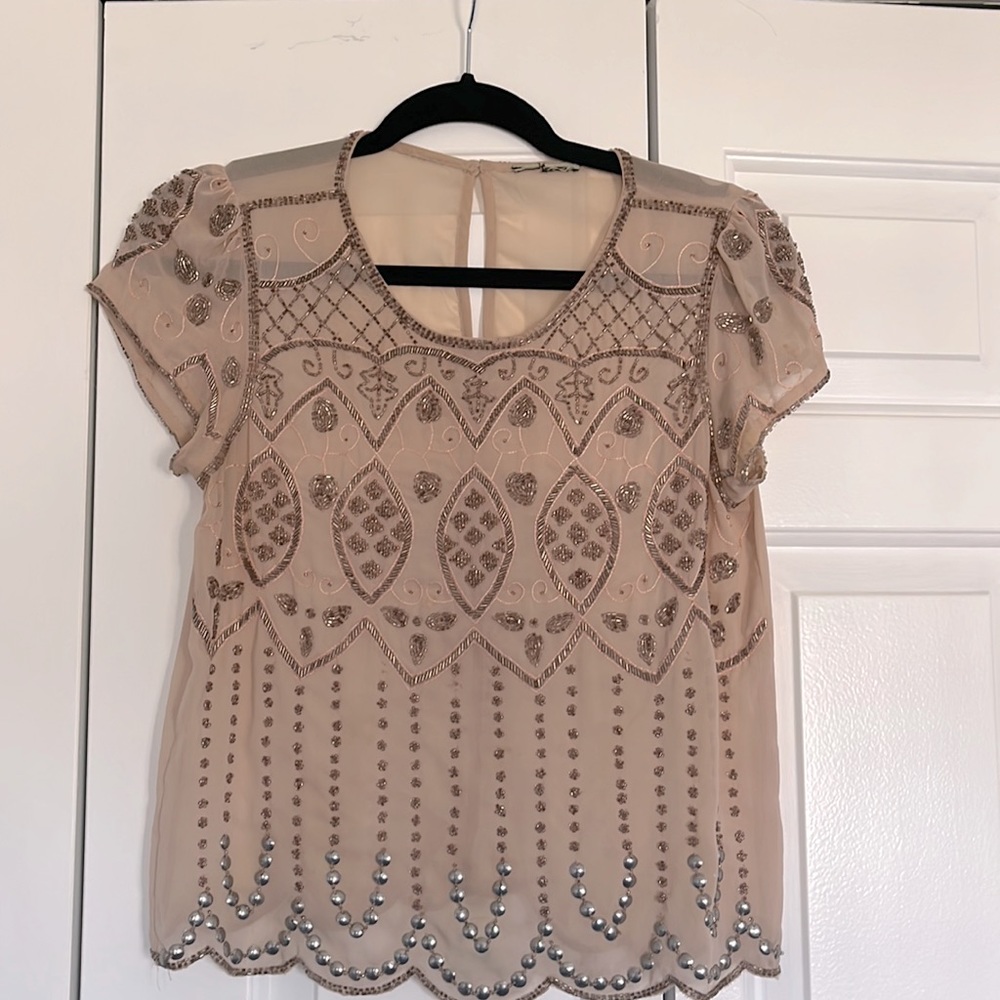Dusty rose embroidered sheer top